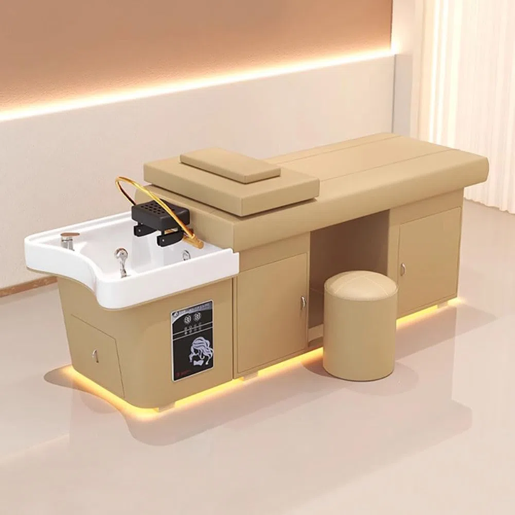 Multifunktionale Shampooliege mit Begasung, Wasserzirkulationsmassage, Kopfmassage, Thai-Haartherapie, Beige