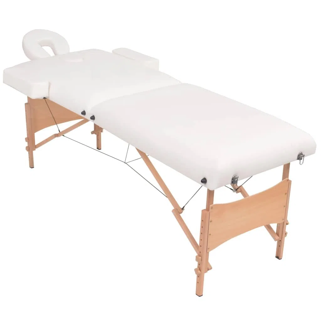 Massageliege 2-Zonen, Klappbar mit Hocker & Nackenrollen, Weiß