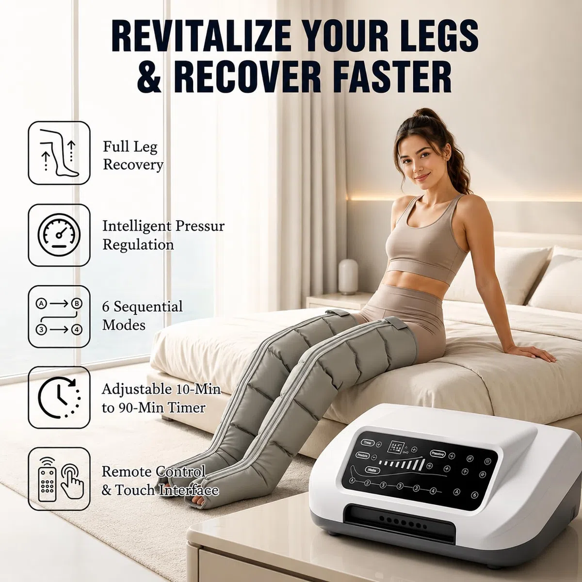 Lymphdrainage Massagegerät mit 6 Kammern, L/XL Air Compression Boots für Lipödem, Pressotherapie & Kompressionsmassage für Ganzkörper, Schmerzlinderung und Wohlbefinden