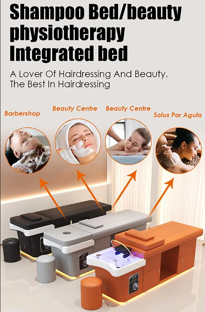 Multifunktionale Shampooliege mit Begasung, Wasserzirkulationsmassage, Kopfmassage, Thai-Haartherapie, Beige