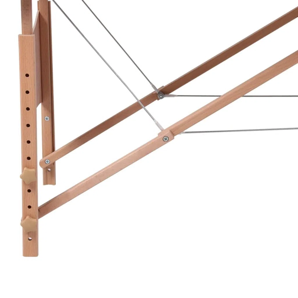 Klappbare 4-Zonen Massageliege mit Holzgestell Cremeweiß, Verstellbare Profi Massagetisch in Kofferform Zusammenklappbar mit Tragetasche